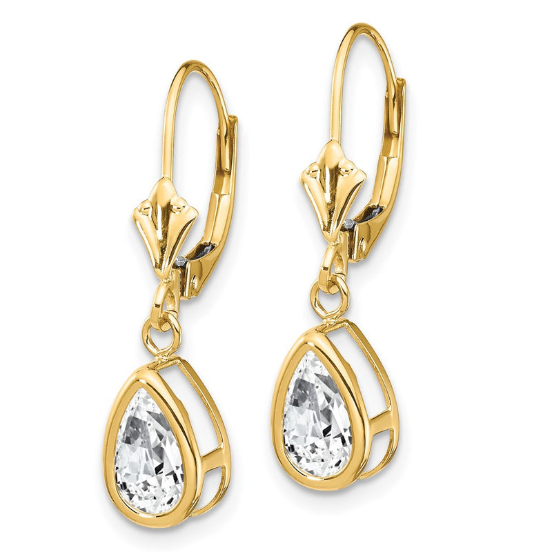 14k Yellow Gold 8x5mm Pear Cubic Zirconia Leverback Earrings