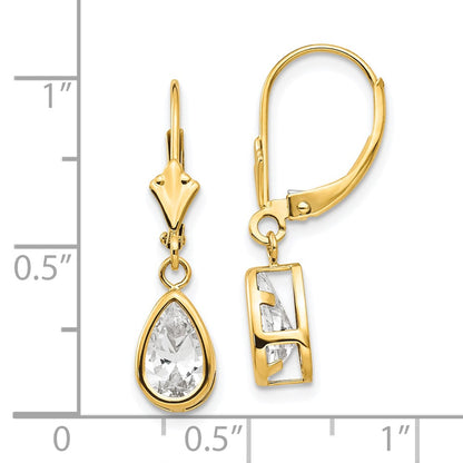14k Yellow Gold 8x5mm Pear Cubic Zirconia Leverback Earrings