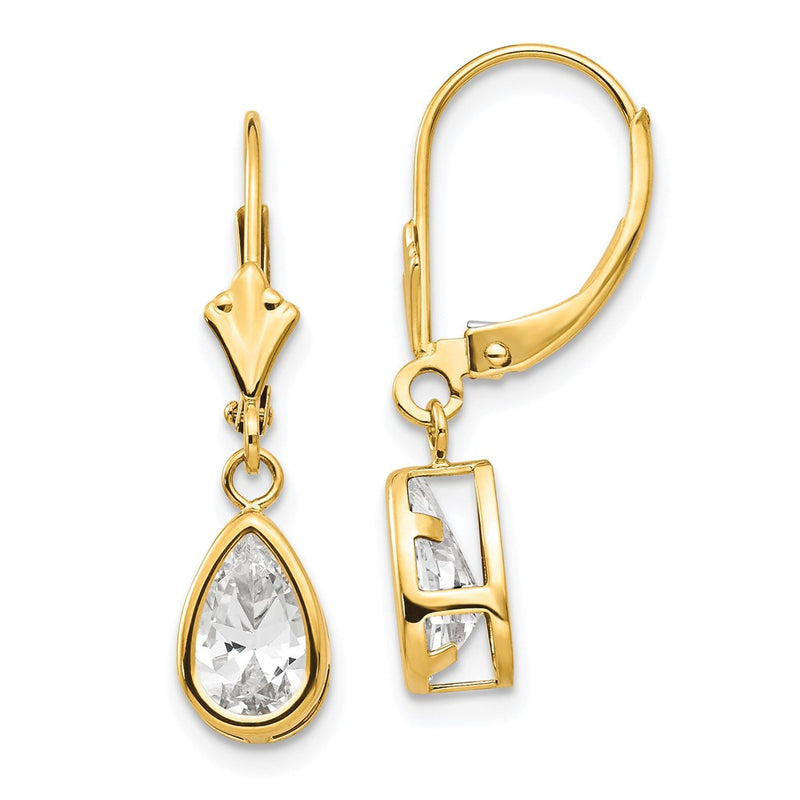 14k Yellow Gold 8x5mm Pear Cubic Zirconia Leverback Earrings