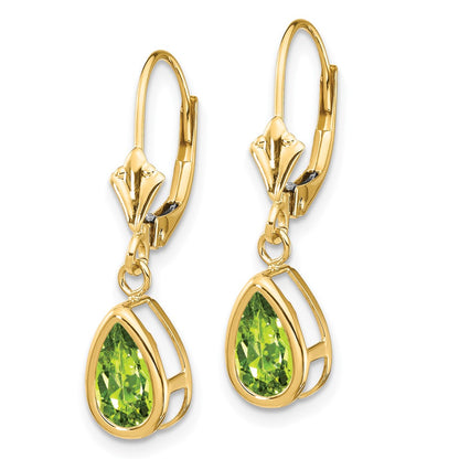 14k Yellow Gold 8x5mm Pear Peridot Leverback Earrings