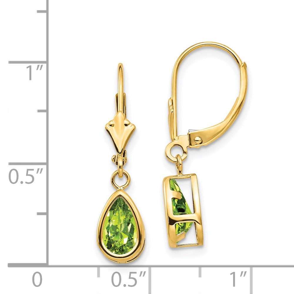 14k Yellow Gold 8x5mm Pear Peridot Leverback Earrings