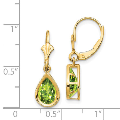 14k Yellow Gold 9x6mm Pear Peridot Leverback Earrings