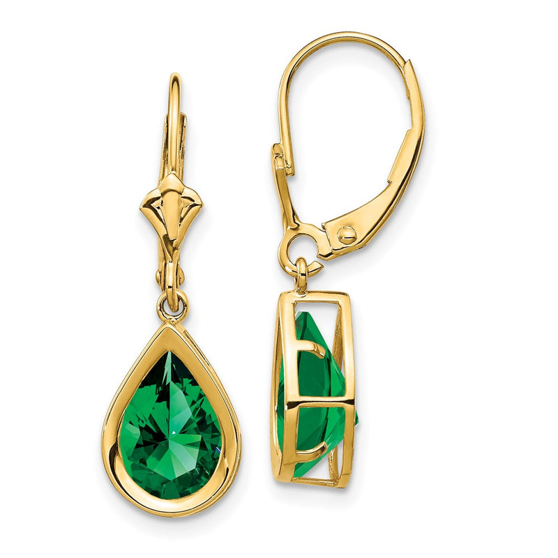 14k Yellow Gold 10x7mm Pear Mount St. Helens Leverback Earrings