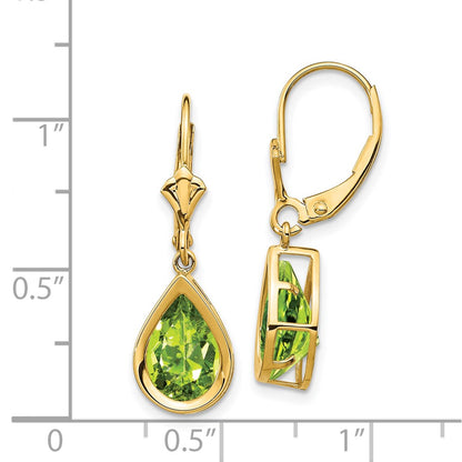 14k Yellow Gold 10x7mm Peridot Pear Leverback Earrings