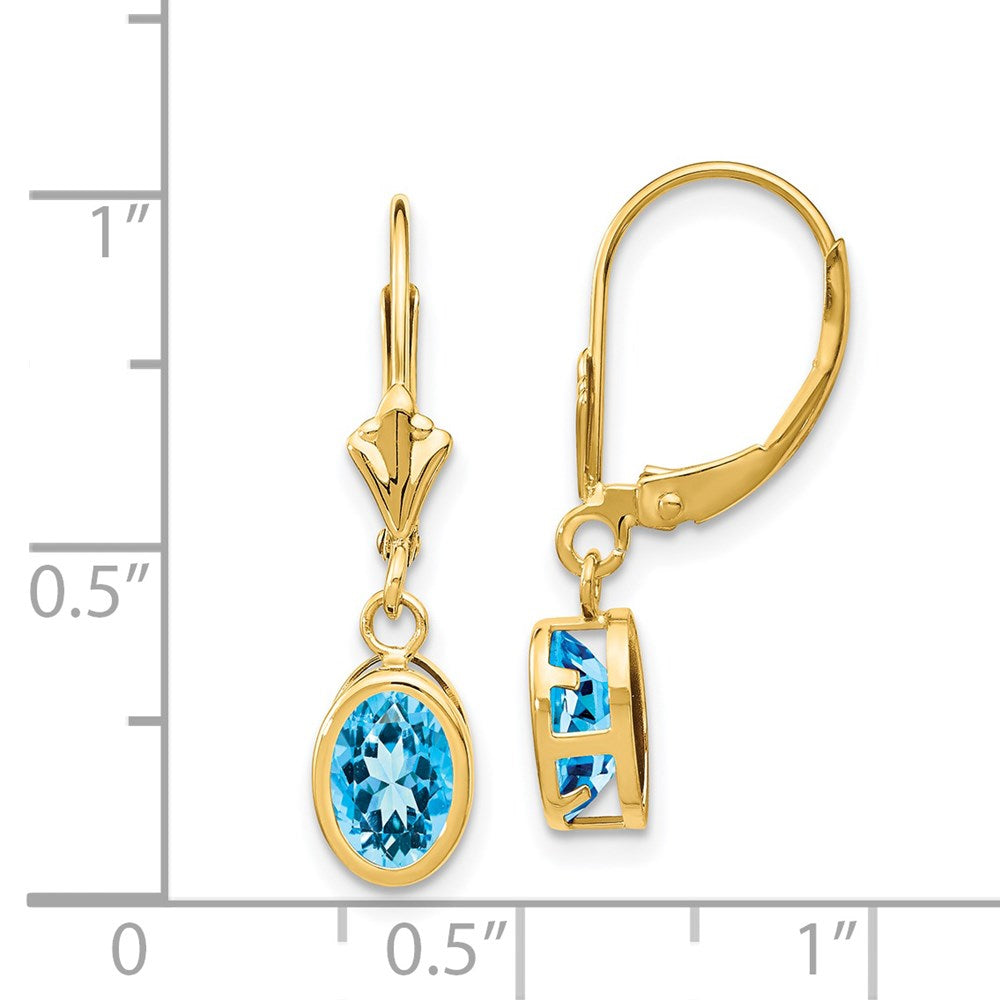 14k Yellow Gold 7x5mm Oval Blue Topaz Leverback Earrings