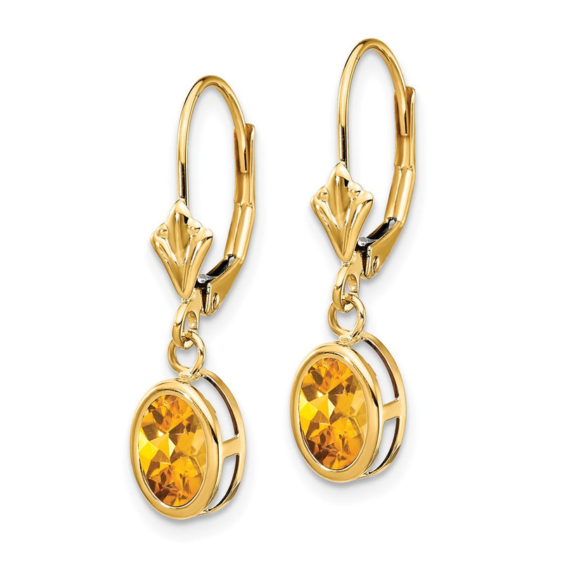 14k Yellow Gold Citrine Oval Leverback Earrings