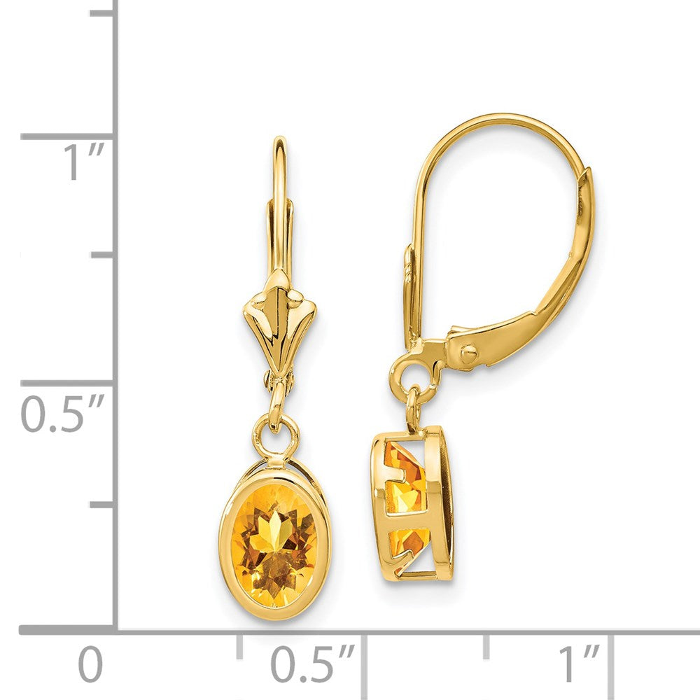 14k Yellow Gold Citrine Oval Leverback Earrings