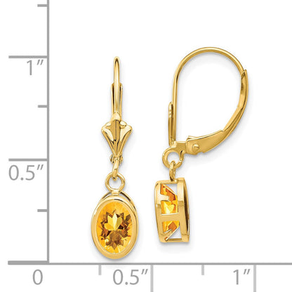 14k Yellow Gold Citrine Oval Leverback Earrings