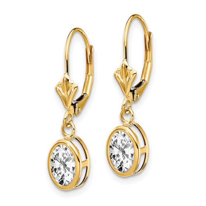 14k Yellow Gold 7x5mm Oval Cubic Zirconia Leverback Earrings