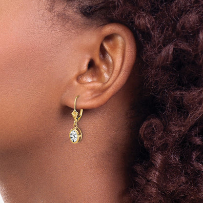 14k Yellow Gold 7x5mm Oval Cubic Zirconia Leverback Earrings