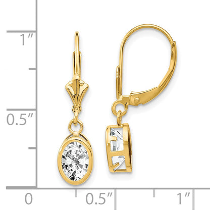 14k Yellow Gold 7x5mm Oval Cubic Zirconia Leverback Earrings