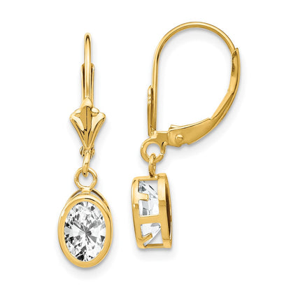 14k Yellow Gold 7x5mm Oval Cubic Zirconia Leverback Earrings