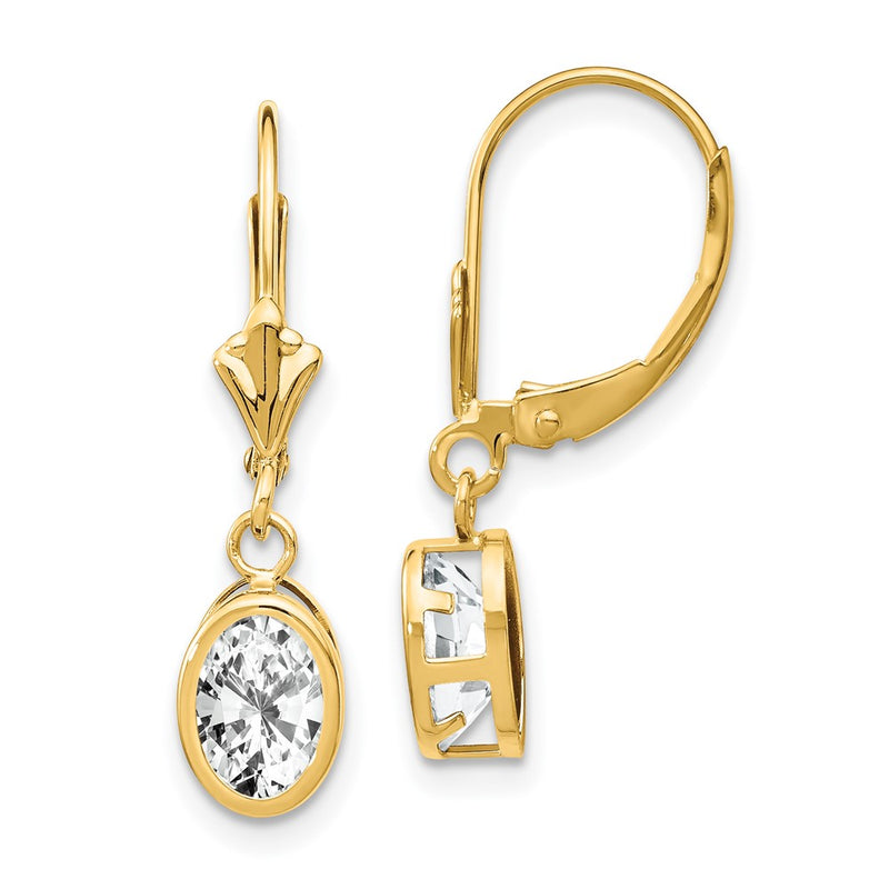 14k Yellow Gold 7x5mm Oval Cubic Zirconia Leverback Earrings