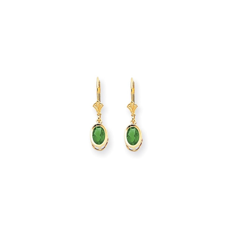 14k Yellow Gold 7x5mm Oval Emerald leverback Earrings