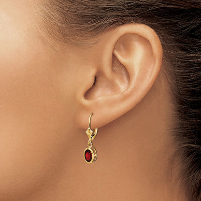 14k Yellow Gold 7x5mm Oval Garnet Leverback Earrings