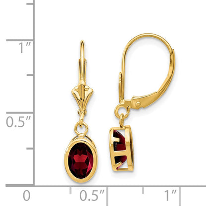 14k Yellow Gold 7x5mm Oval Garnet Leverback Earrings