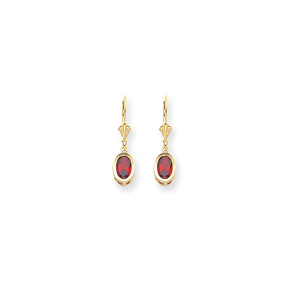 14k Yellow Gold 7x5mm Oval Garnet Checker leverback Earrings