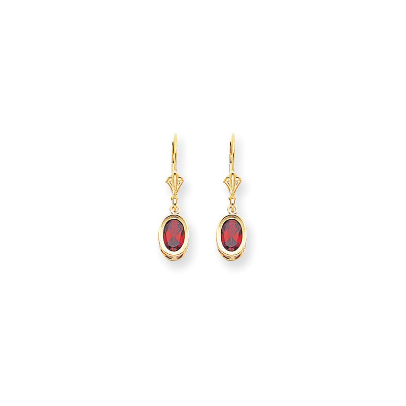 14k Yellow Gold 7x5mm Oval Garnet Checker leverback Earrings