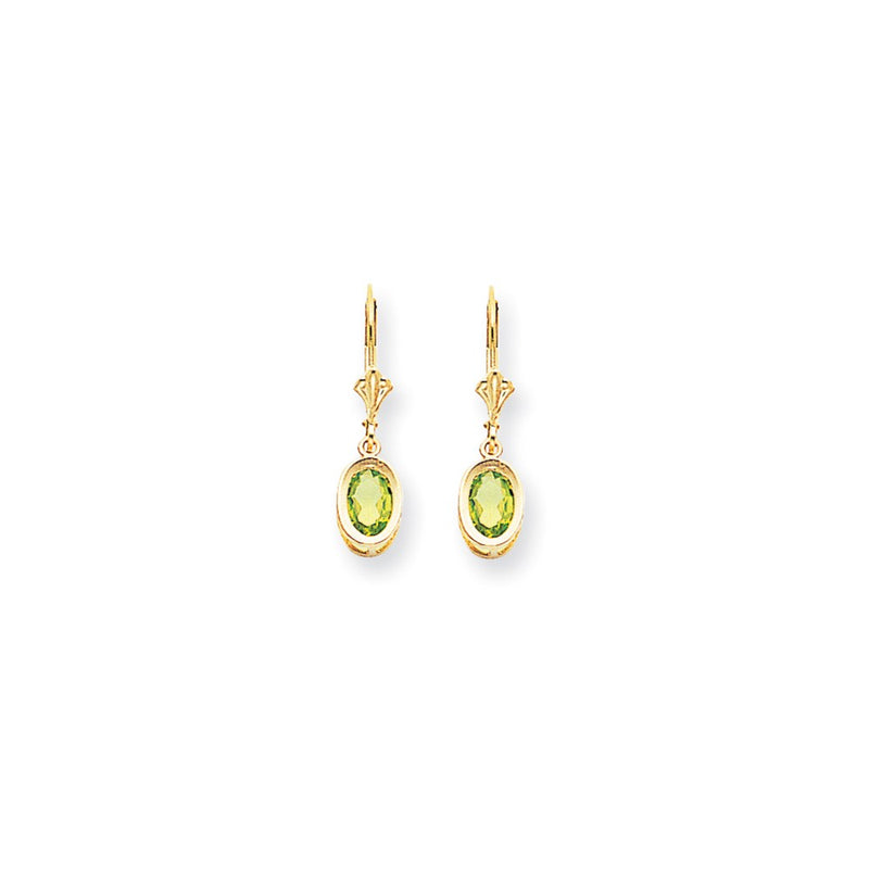 14k Yellow Gold 7x5mm Oval Peridot Checker leverback Earrings