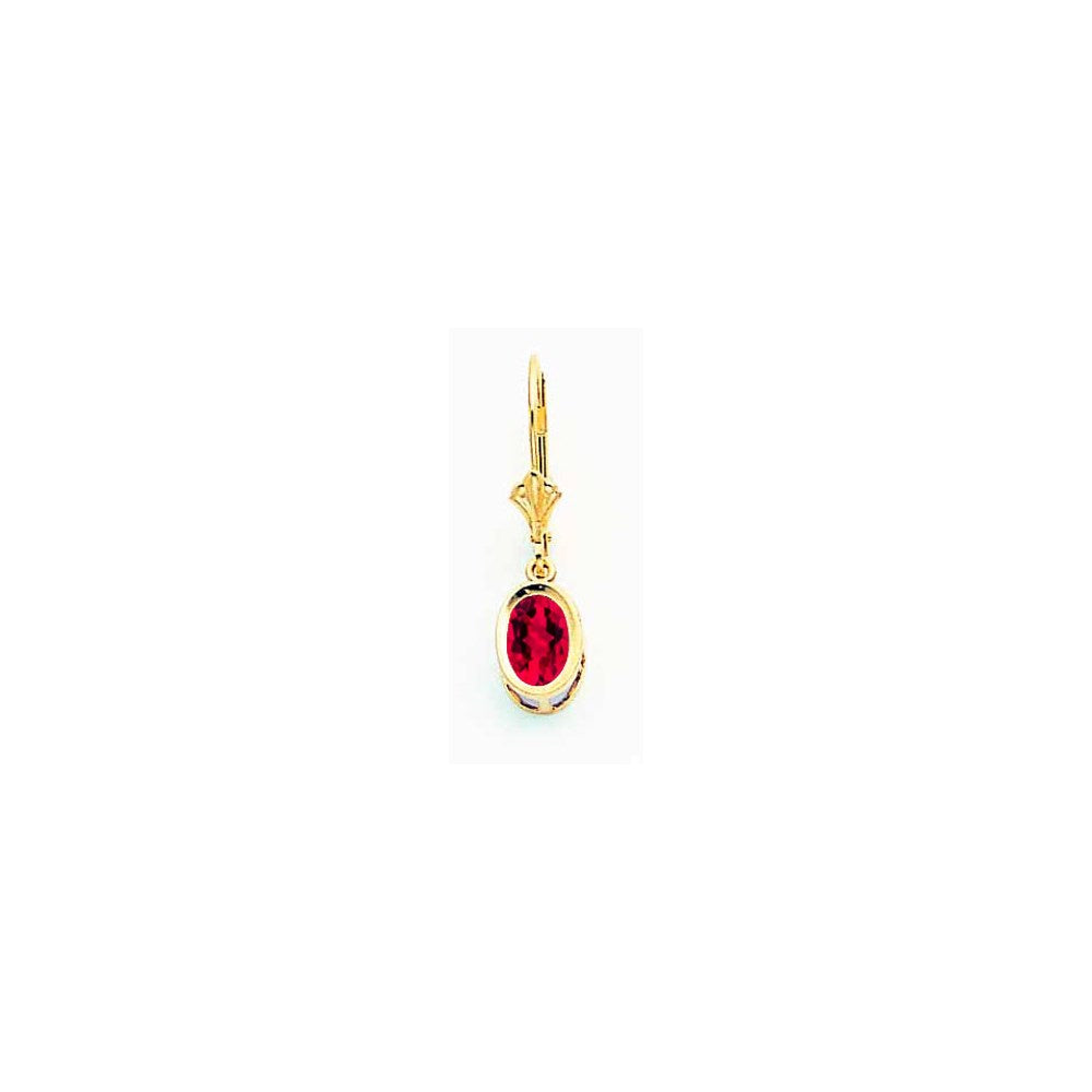 14k Yellow Gold 7x5mm Oval Ruby leverback Earrings