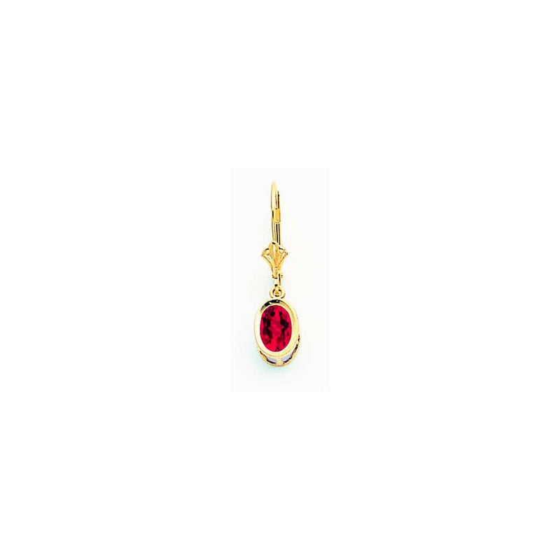 14k Yellow Gold 7x5mm Oval Ruby leverback Earrings