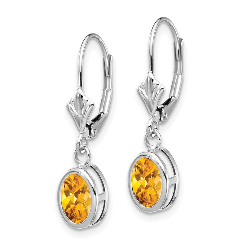 14k White Gold Citrine Oval Leverback Earrings