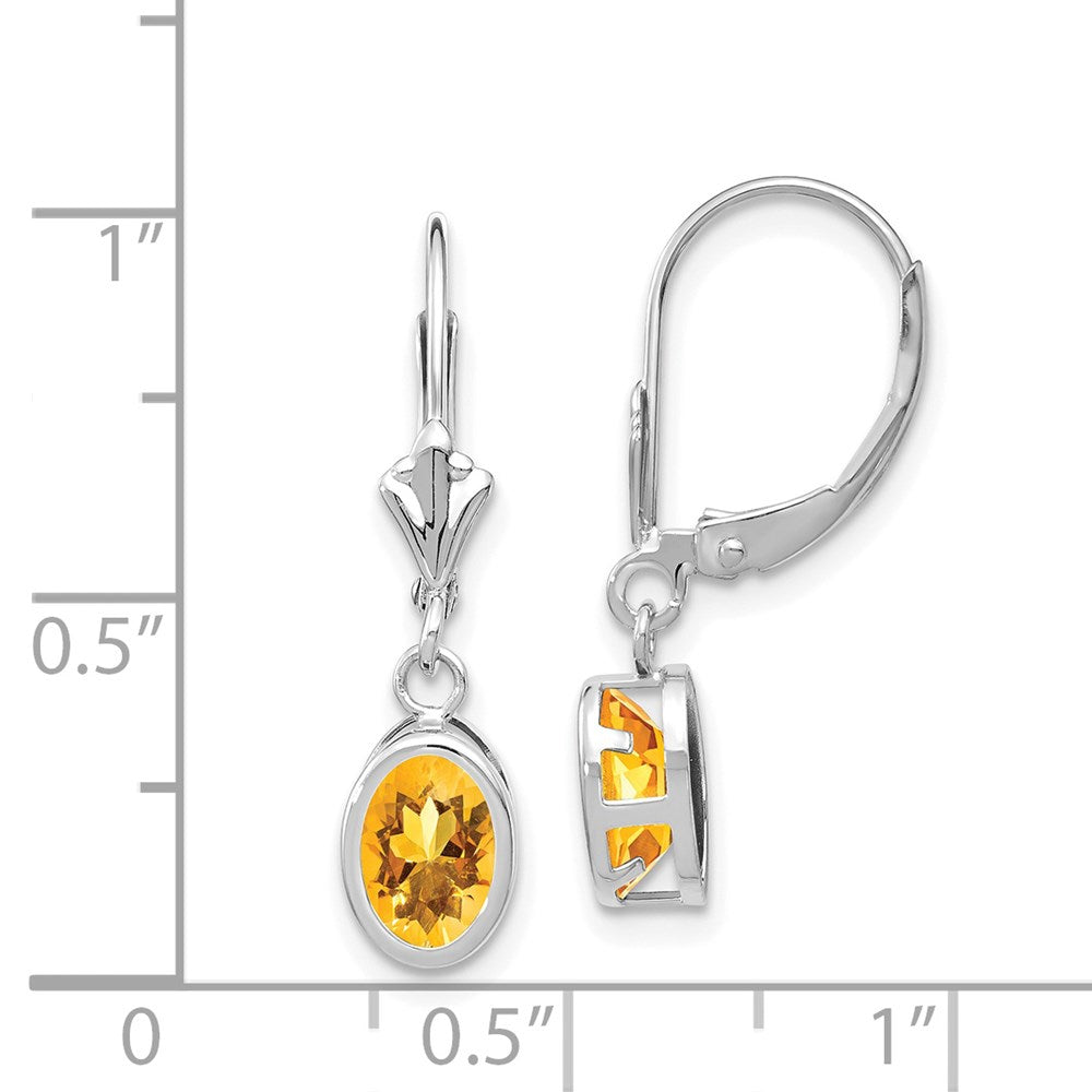 14k White Gold Citrine Oval Leverback Earrings