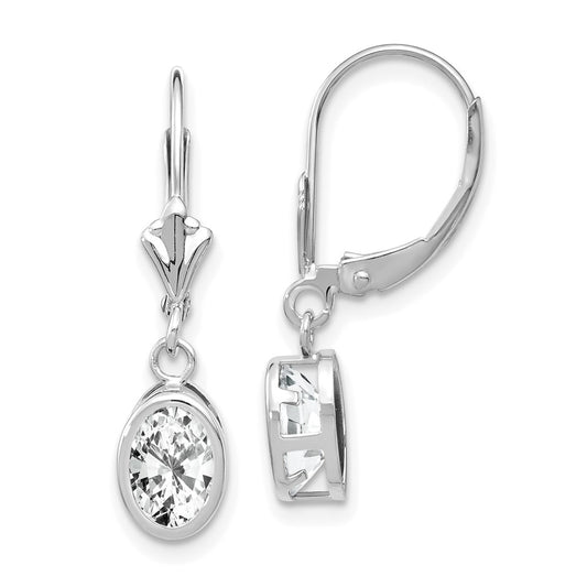 14k White Gold 7x5mm Oval Cubic Zirconia Leverback Earrings