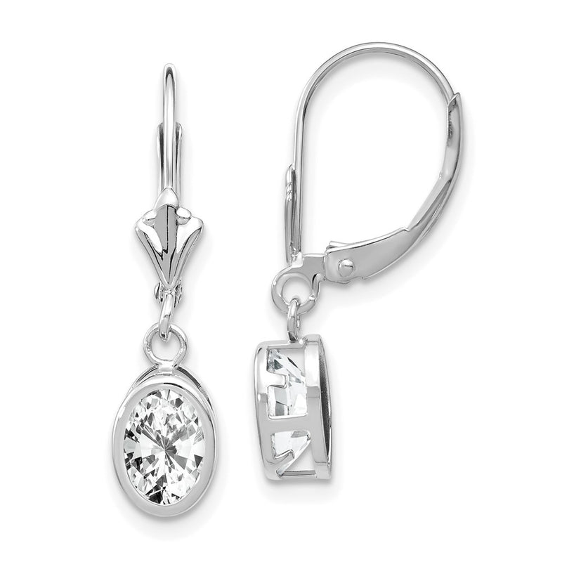 14k White Gold 7x5mm Oval Cubic Zirconia Leverback Earrings