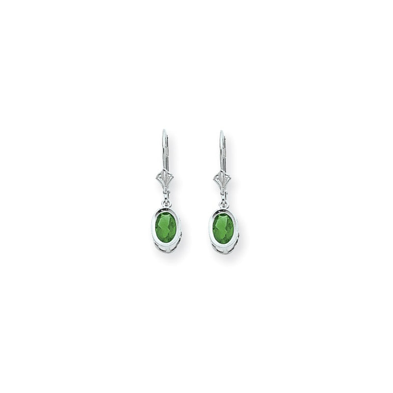 14k White Gold 7x5mm Oval Emerald leverback Earrings