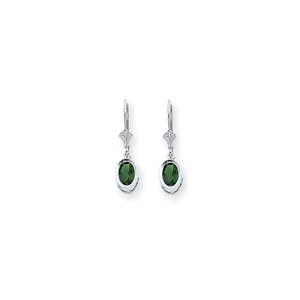 14k White Gold 7x5mm Oval Mount St. Helens leverback Earrings