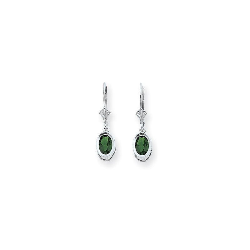 14k White Gold 7x5mm Oval Mount St. Helens leverback Earrings