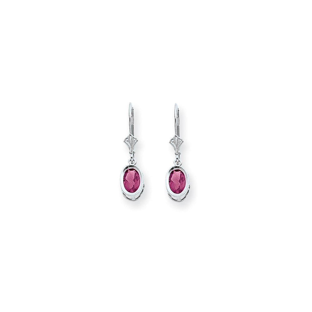 14k White Gold 7x5mm Oval Pink Tourmaline leverback earring