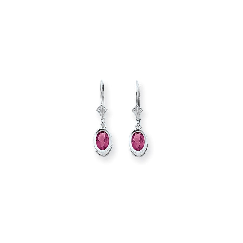 14k White Gold 7x5mm Oval Pink Tourmaline leverback earring