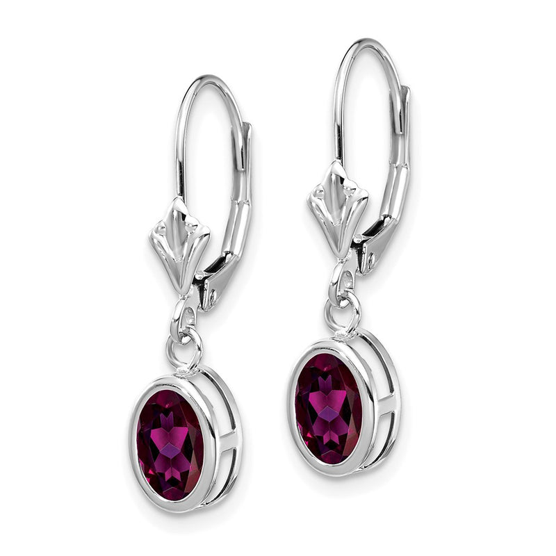 14k White Goldw Rhodolite Garnet Oval Leverback Earrings