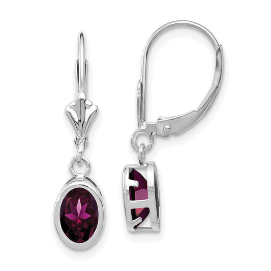 14k White Goldw Rhodolite Garnet Oval Leverback Earrings