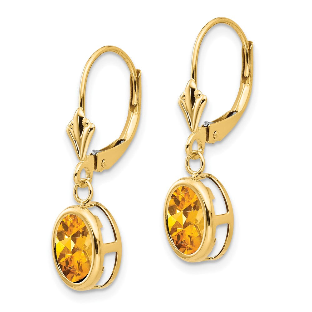 14k Yellow Gold 8x6mm Oval Citrine Leverback Earrings