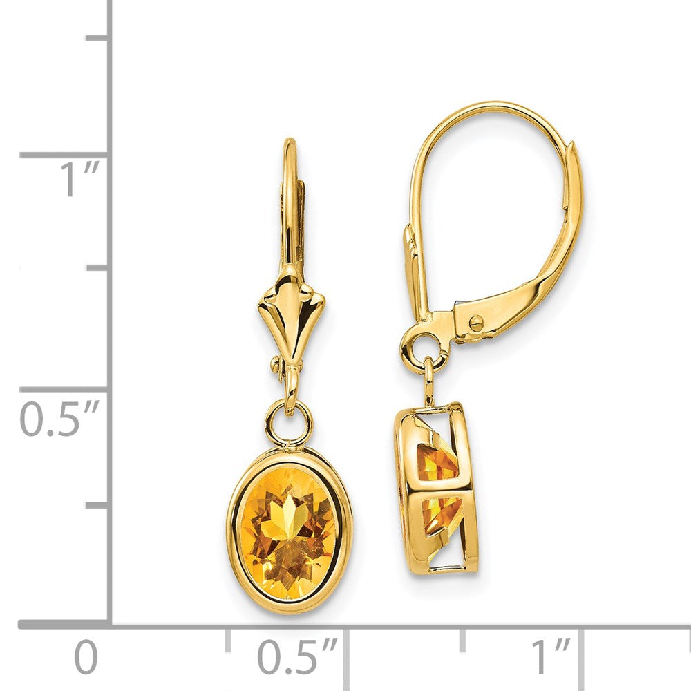 14k Yellow Gold 8x6mm Oval Citrine Leverback Earrings