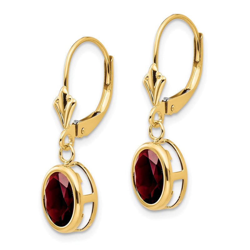 14k Yellow Gold 8x6mm Oval Created Ruby Leverback Earrings
