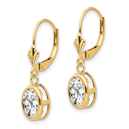 14k Yellow Gold 8x6mm Oval Cubic Zirconia Leverback Earrings