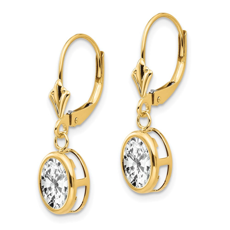 14k Yellow Gold 8x6mm Oval Cubic Zirconia Leverback Earrings