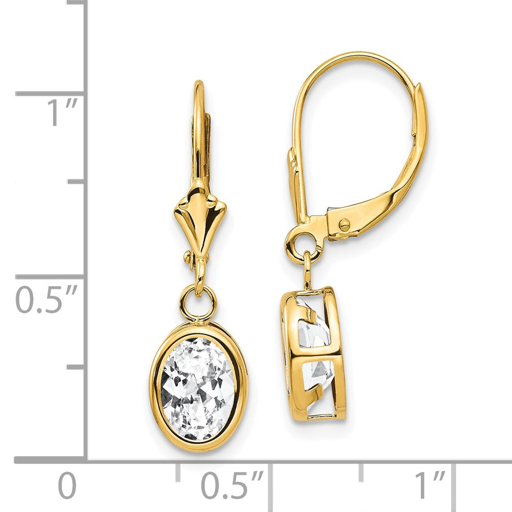 14k Yellow Gold 8x6mm Oval Cubic Zirconia Leverback Earrings