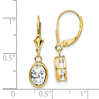 14k Yellow Gold 8x6mm Oval Cubic Zirconia Leverback Earrings
