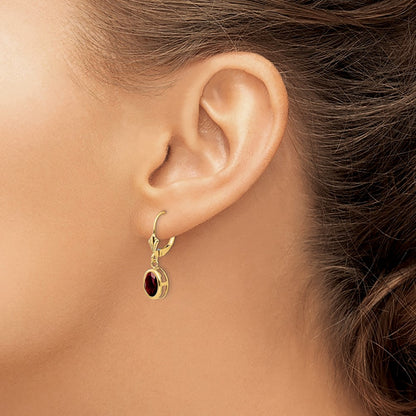 14k Yellow Gold 8x6mm Oval Garnet Leverback Earrings
