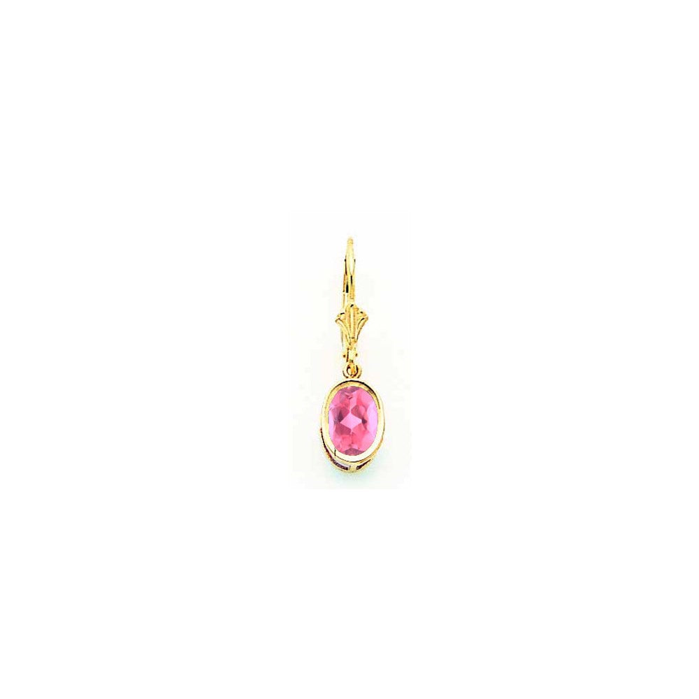 14k Yellow Gold 8x6mm Oval Pink Tourmaline leverback earring