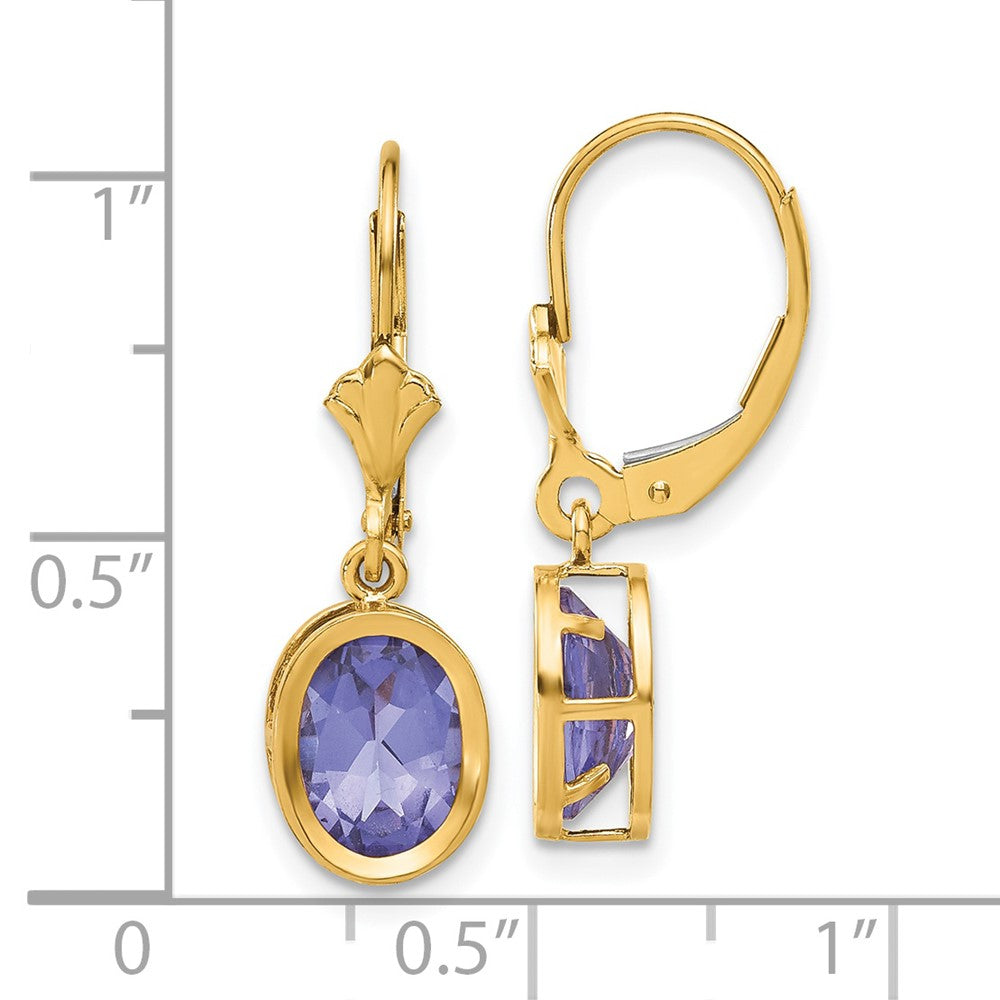 14k Yellow Gold 8x6mm Oval Tsavorite leverback Earrings