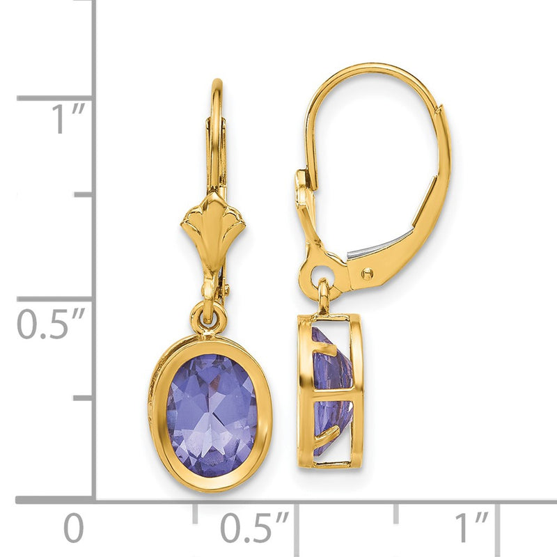 14k Yellow Gold 8x6mm Oval Tsavorite leverback Earrings