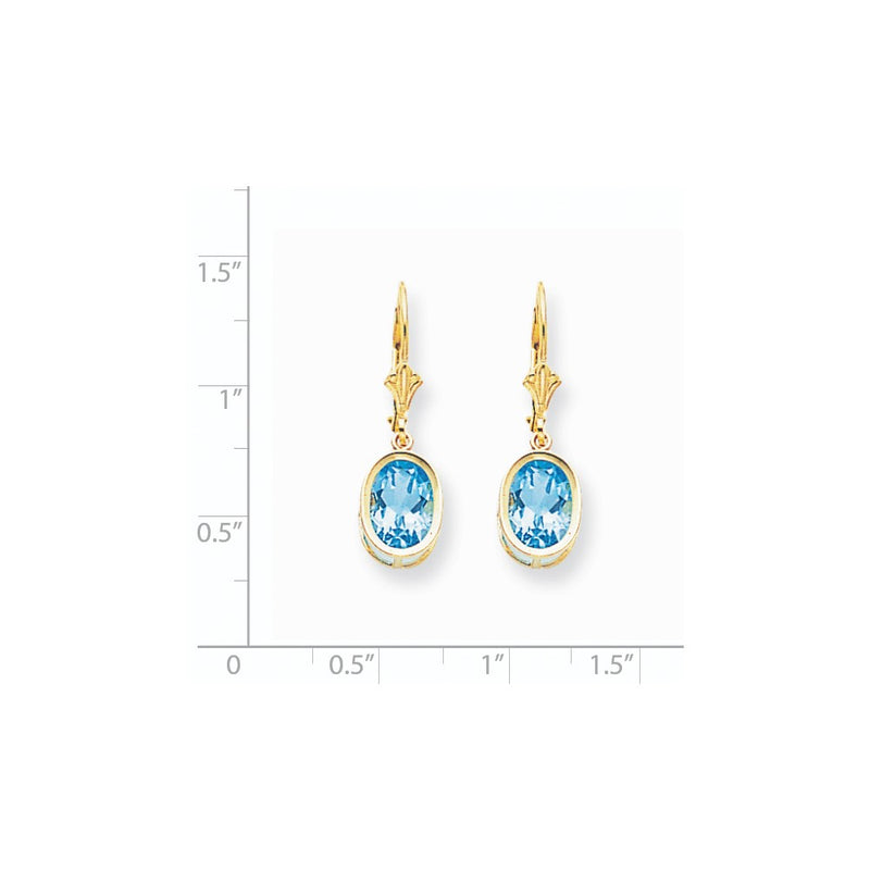 14k Yellow Gold 9x7mm Oval Blue Topaz Leverback Earrings