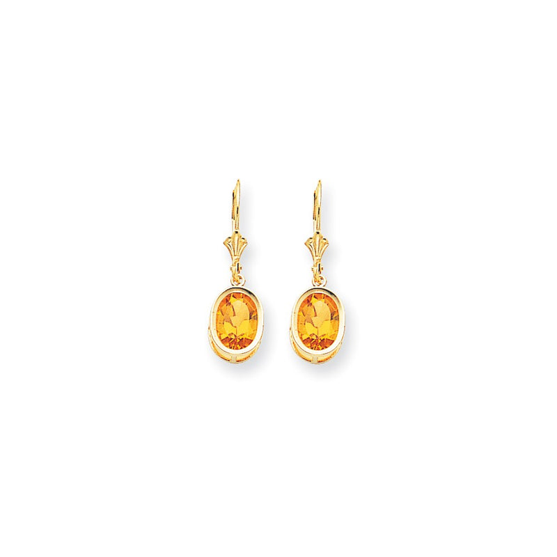 14k Yellow Gold 9x7mm Oval Citrine Leverback Earrings