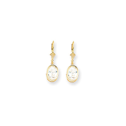 14k Yellow Gold 9x7mm Oval Cubic Zirconia Leverback Earrings